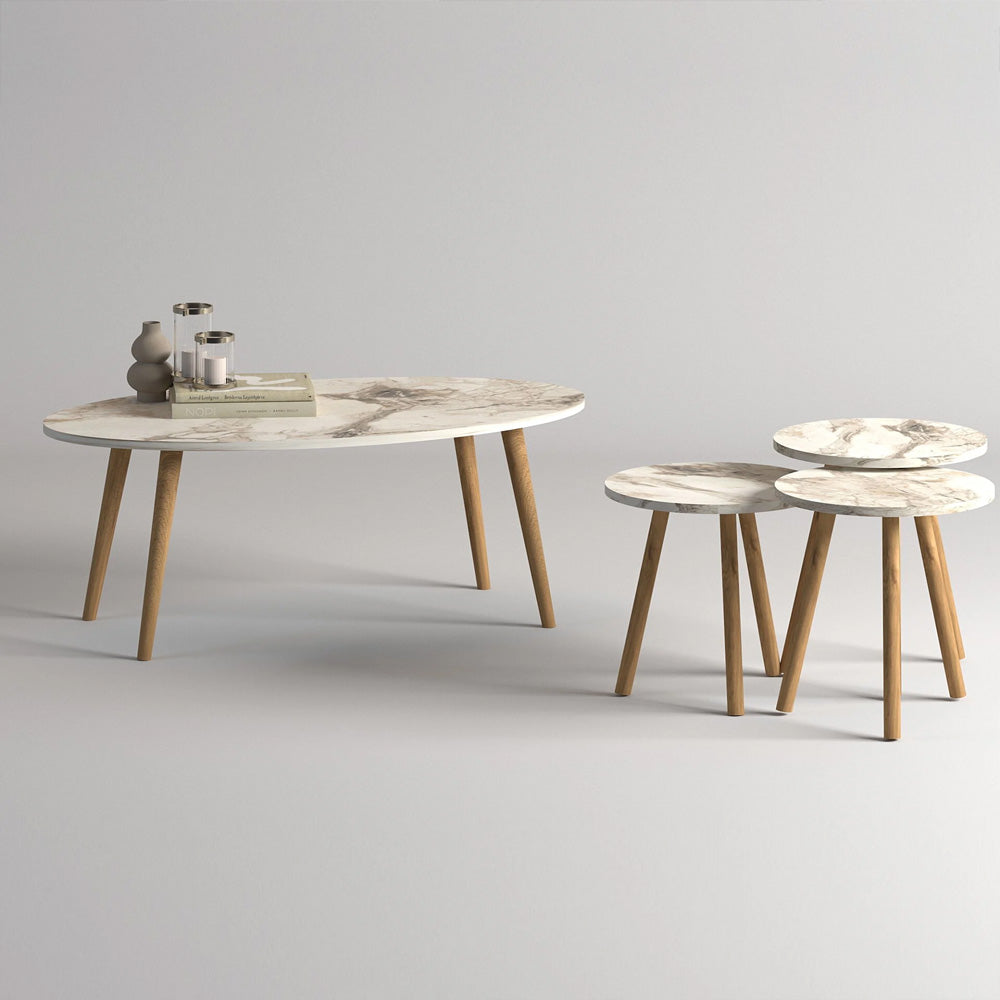 Set de Tables pour séjour ou bureau - Effet marbré et noyer - Meublin.ma Meuble TV Meublin.ma