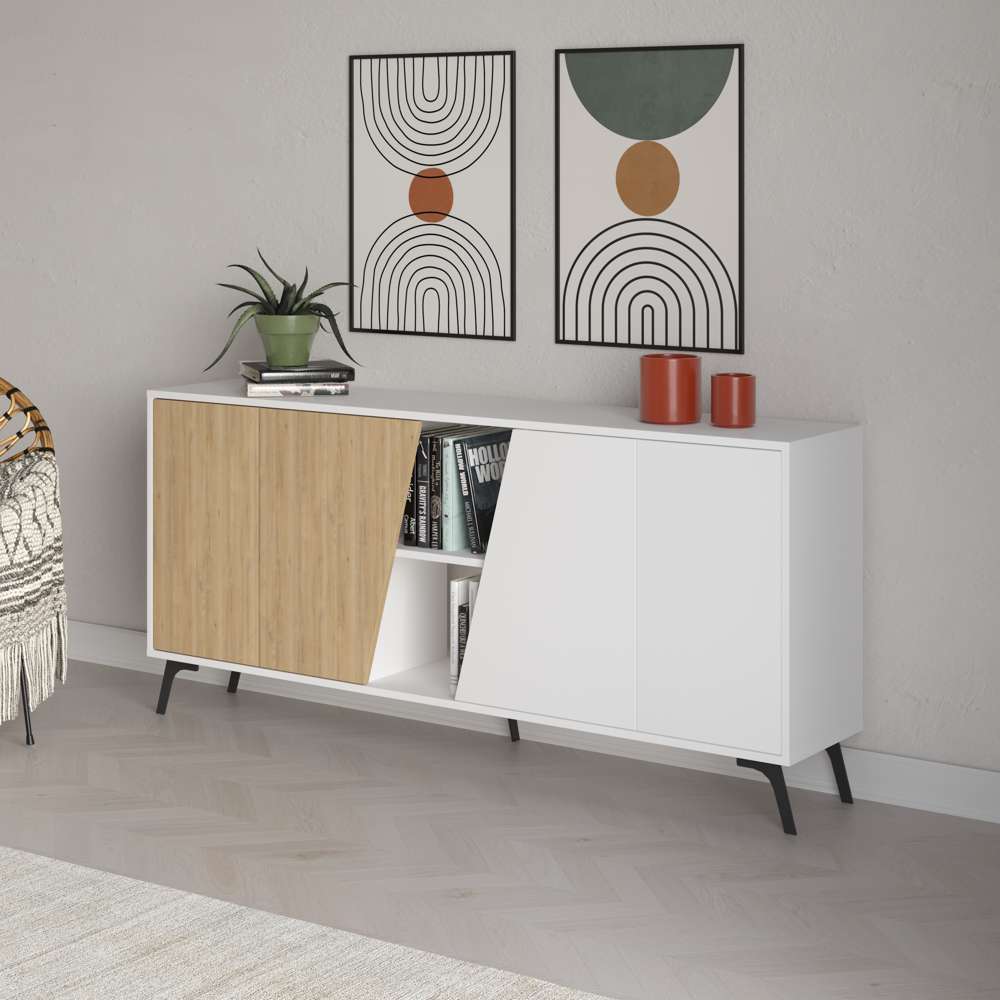 Console FIONA 180 cm - Buffet et Bahut de rangement - Chêne et blanc - Meublin.ma Meuble TV Meublin.ma