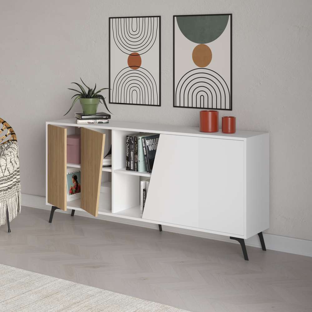 Console FIONA 180 cm - Buffet et Bahut de rangement - Chêne et blanc - Meublin.ma Meuble TV Meublin.ma