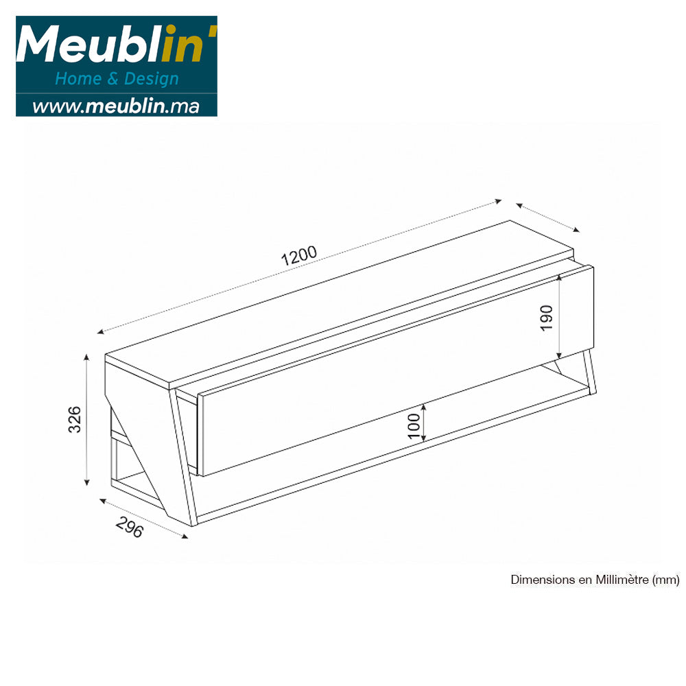 Meuble TV design suspendu LITOS 120 cm - Chêne et gris anthracite - Meublin.ma Meuble TV Meublin.ma