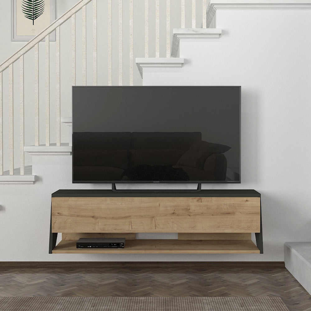 Meuble TV design suspendu LITOS 120 cm - Chêne et gris anthracite - Meublin.ma Meuble TV Meublin.ma