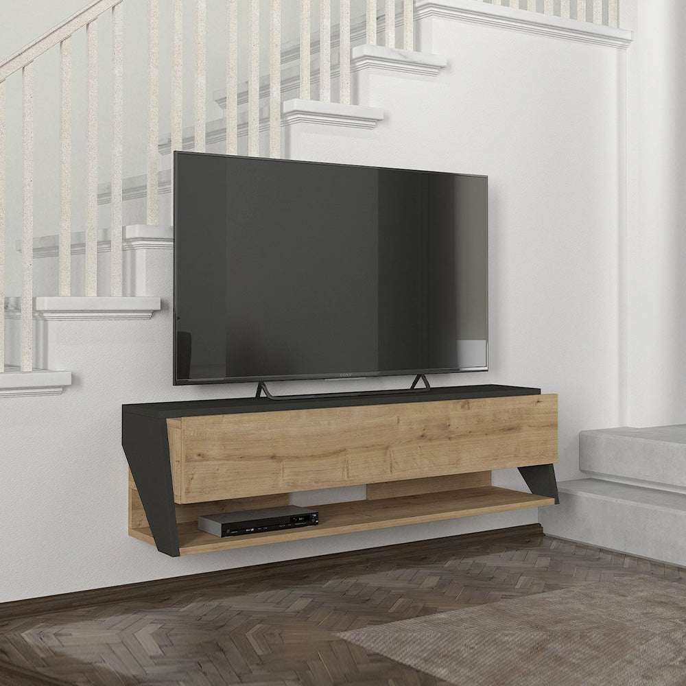 Meuble TV design suspendu LITOS 120 cm - Chêne et gris anthracite - Meublin.ma Meuble TV Meublin.ma