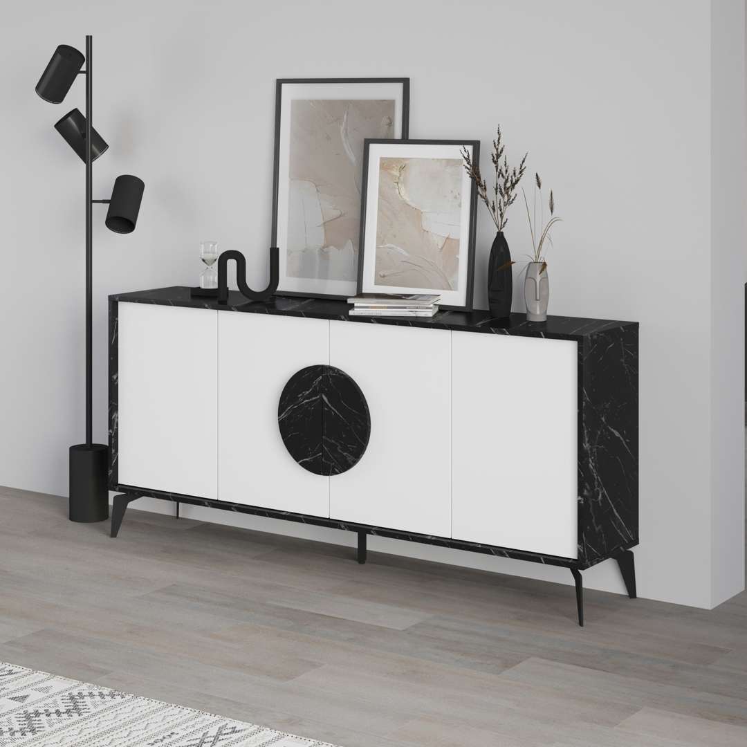 Console GORA 180 cm - Buffet et Bahut de rangement - Noir et blanc - Meublin.ma Meuble TV Meublin.ma