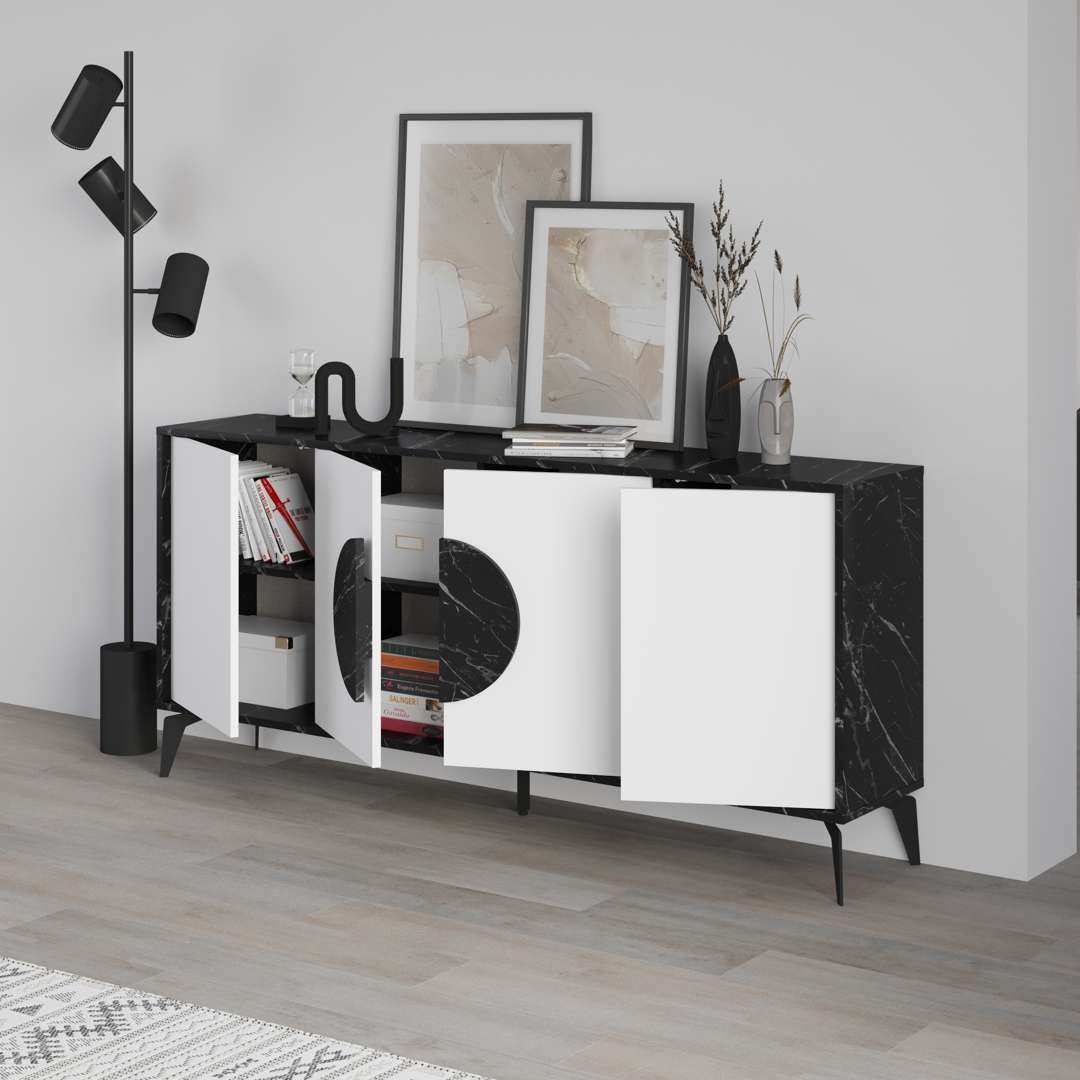 Console GORA 180 cm - Buffet et Bahut de rangement - Noir et blanc - Meublin.ma Meuble TV Meublin.ma