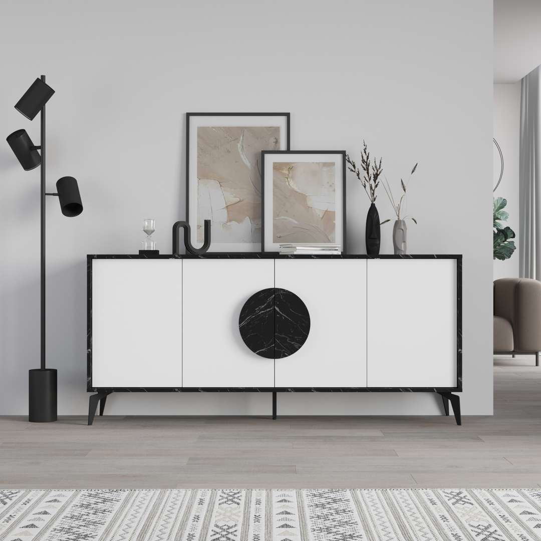 Console GORA 180 cm - Buffet et Bahut de rangement - Noir et blanc - Meublin.ma Meuble TV Meublin.ma