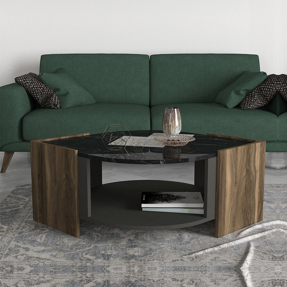 Table basse moderne pour séjour MARBEL 110 cm - Effet marbre noir et noyer - Meublin.ma table basse Meublin.ma