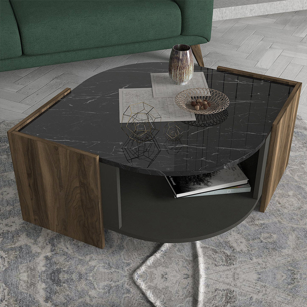Table basse moderne pour séjour MARBEL 110 cm - Effet marbre noir et noyer - Meublin.ma table basse Meublin.ma