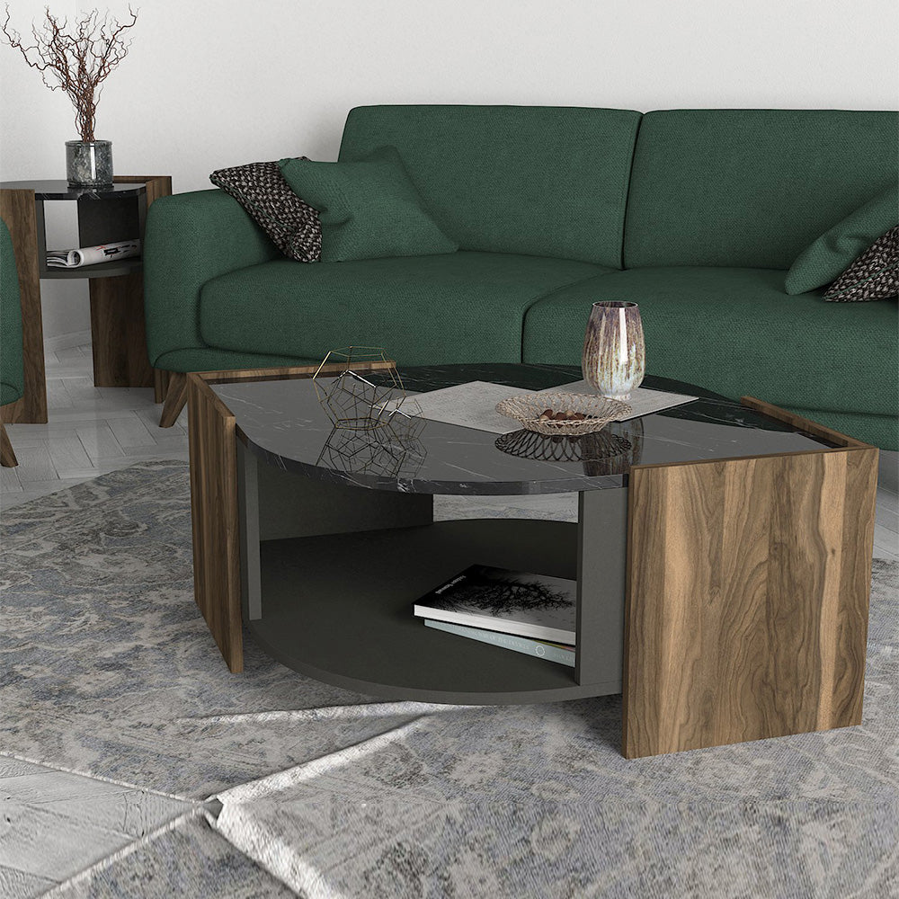 Table basse moderne pour séjour MARBEL 110 cm - Effet marbre noir et noyer - Meublin.ma table basse Meublin.ma