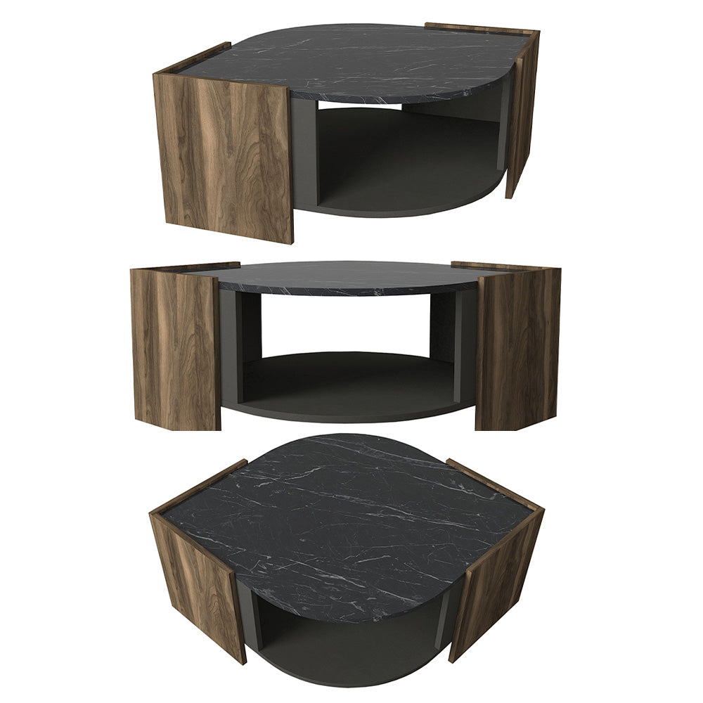 Table basse moderne pour séjour MARBEL 110 cm - Effet marbre noir et noyer - Meublin.ma table basse Meublin.ma
