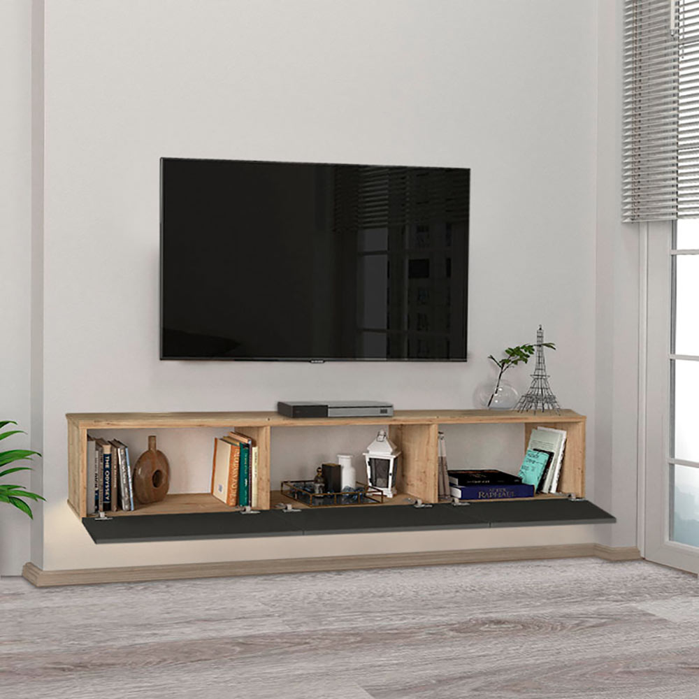 Meuble TV design suspendu DAMLA 180 cm - Chêne et gris anthracite - Meublin.ma Meuble TV Meublin.ma