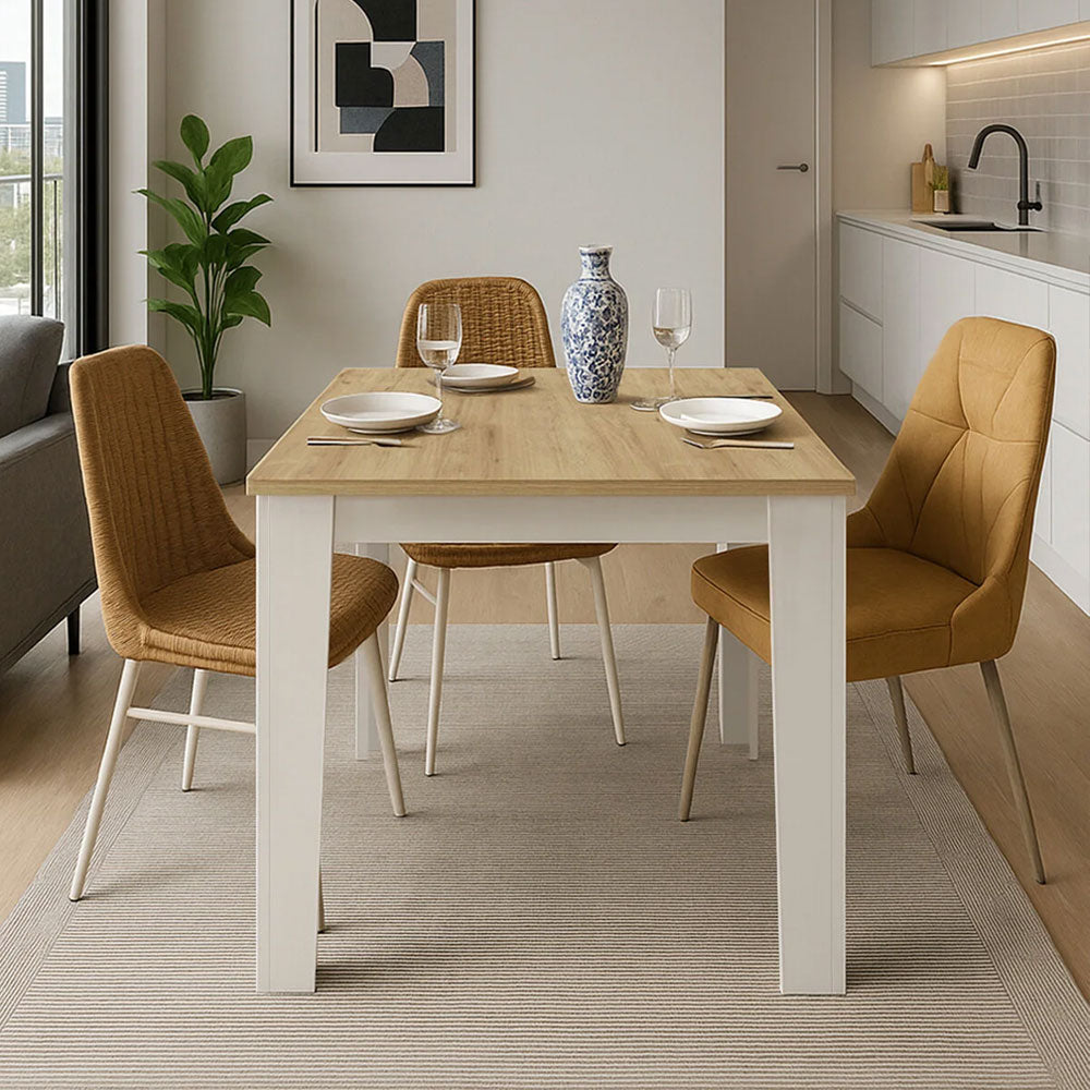 Table à manger en bois DARLEN 110 cm - Blanc et Chêne