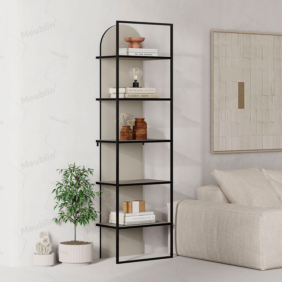 Bibliothèque / Meuble de rangement à étagères ARCHY 180 cm - Beige et Noir