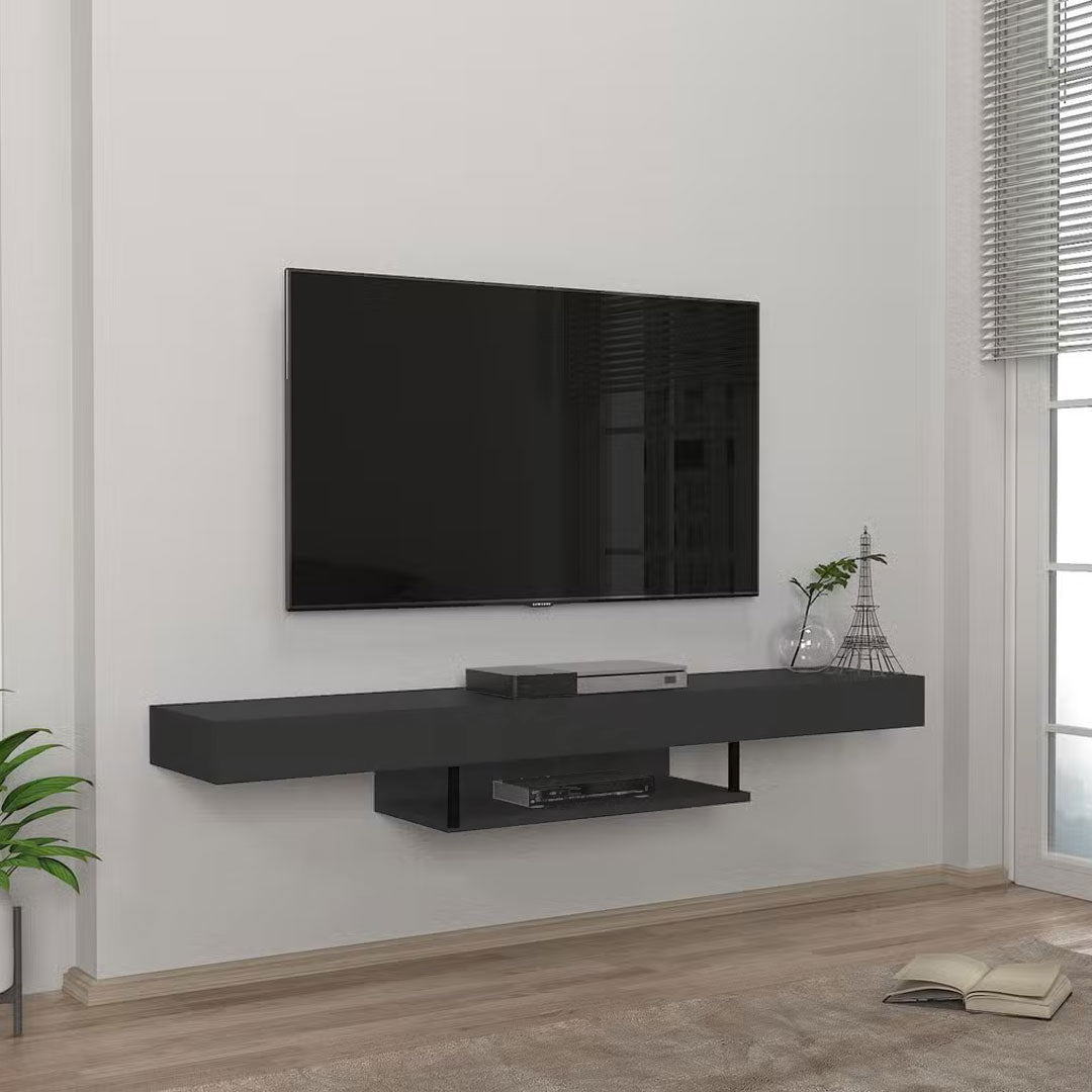 Meuble TV design suspendu ALBERES 150 cm - Gris avec éclairage LED - Meublin.ma Meuble TV Meublin.ma