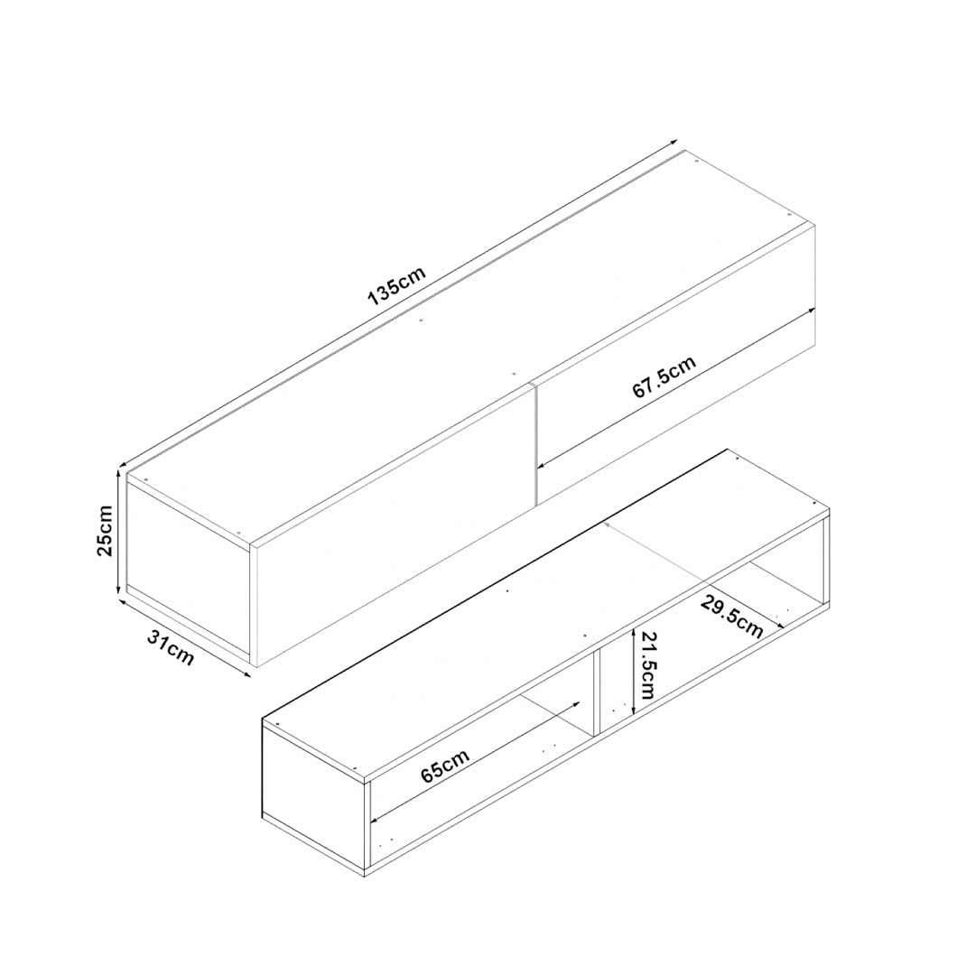 Meuble TV design suspendu ARISTO 135 cm - Blanc et Noyer - Meublin.ma Meuble TV Meublin.ma