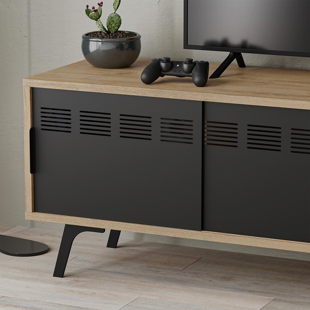 Meuble TV moderne LULIA 148 cm - Chêne et Noir - séjour ou salon - Meublin.ma Meuble TV Meublin.ma