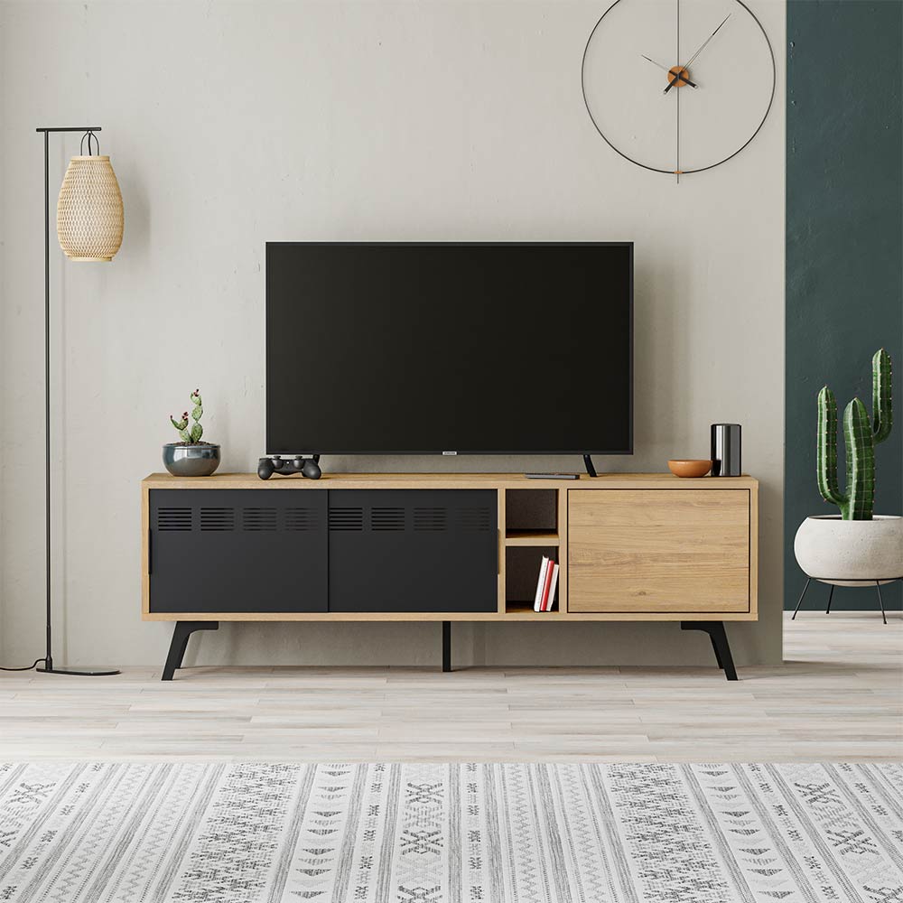 Meuble TV moderne LULIA 148 cm - Chêne et Noir - séjour ou salon - Meublin.ma Meuble TV Meublin.ma