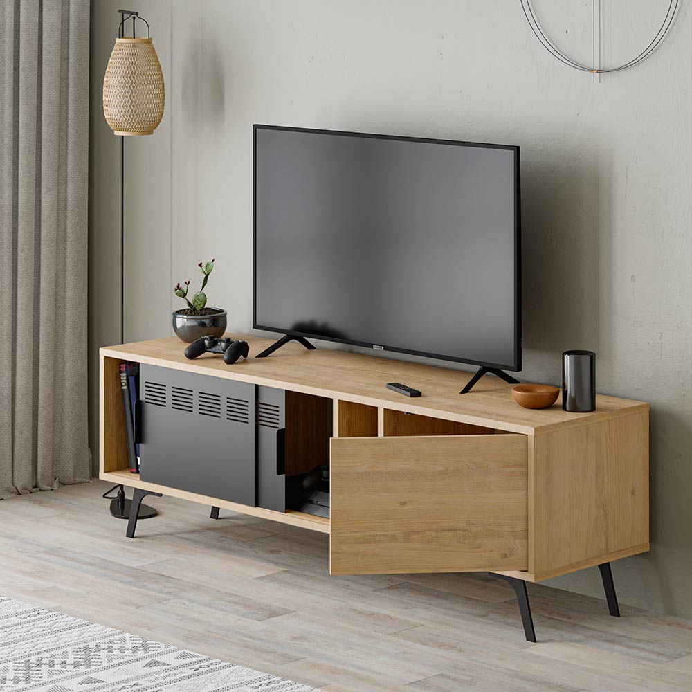 Meuble TV moderne LULIA 148 cm - Chêne et Noir - séjour ou salon - Meublin.ma Meuble TV Meublin.ma