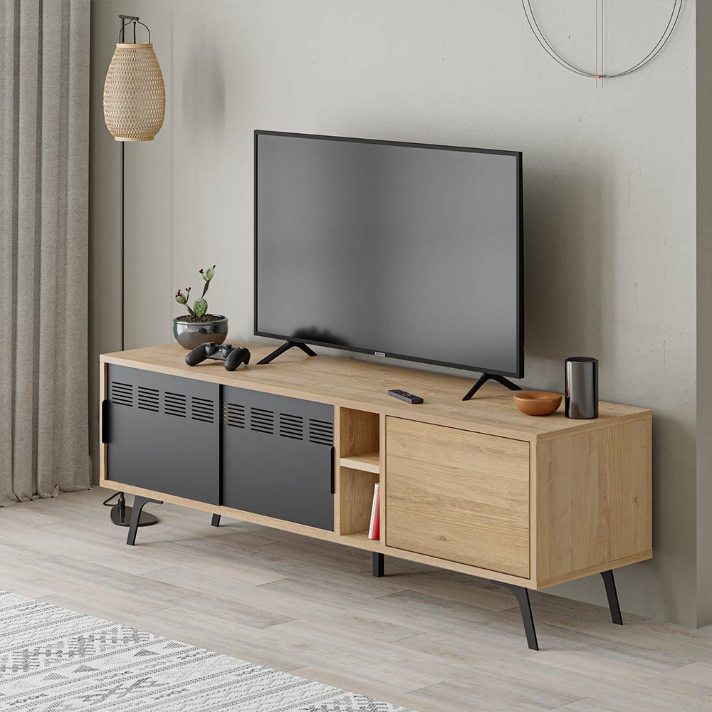 Meuble TV moderne LULIA 148 cm - Chêne et Noir - séjour ou salon - Meublin.ma Meuble TV Meublin.ma