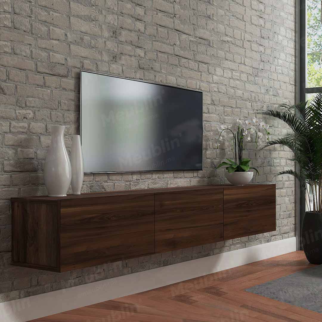 Meuble TV design suspendu DAMLA 180 cm - Marron Noyer Exclusif - Meublin.ma Meuble TV Meublin.ma