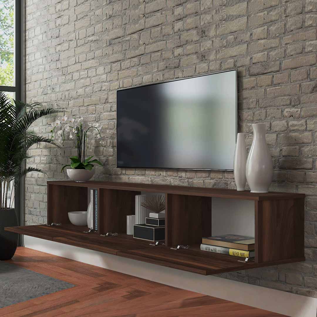 Meuble TV design suspendu DAMLA 180 cm - Marron Noyer Exclusif - Meublin.ma Meuble TV Meublin.ma