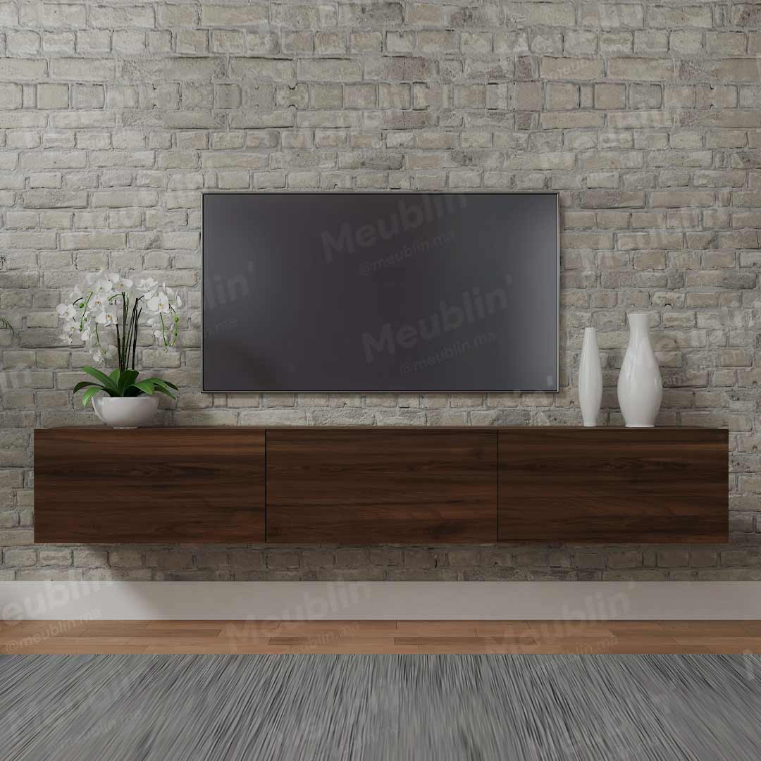 Meuble TV design suspendu DAMLA 180 cm - Marron Noyer Exclusif - Meublin.ma Meuble TV Meublin.ma