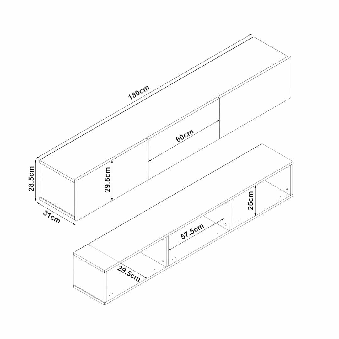 Meuble TV design suspendu DAMLA 180 cm - Noyer Marbré - Meublin.ma Meuble TV Meublin.ma