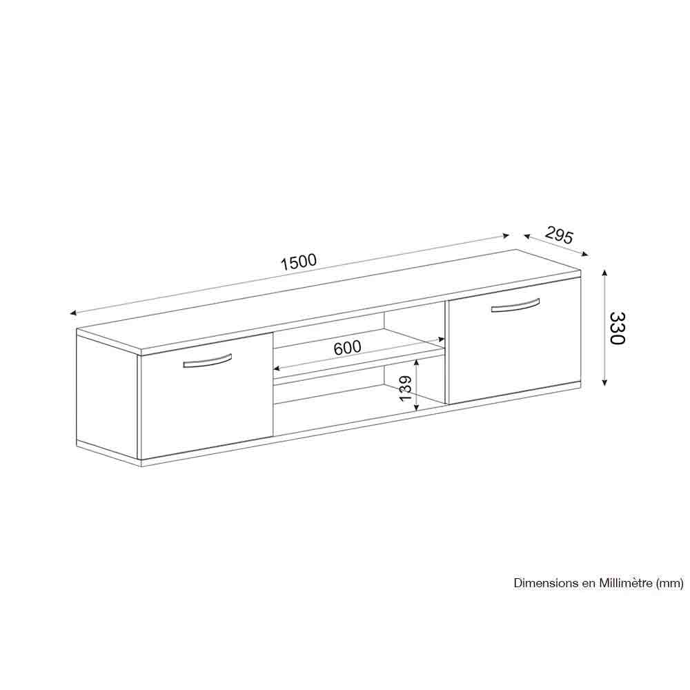 Meuble TV suspendu DERMA 150 cm - Blanc et noyer - Salon et séjour - Meublin.ma Meuble TV Meublin.ma