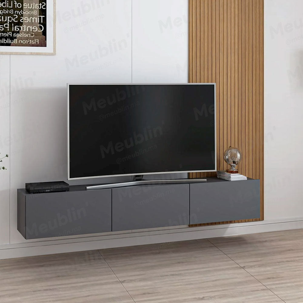 Meuble TV suspendu 180 cm - Gris - avec Bardage en bois MDF - Meublin.ma Meuble TV Meublin.ma