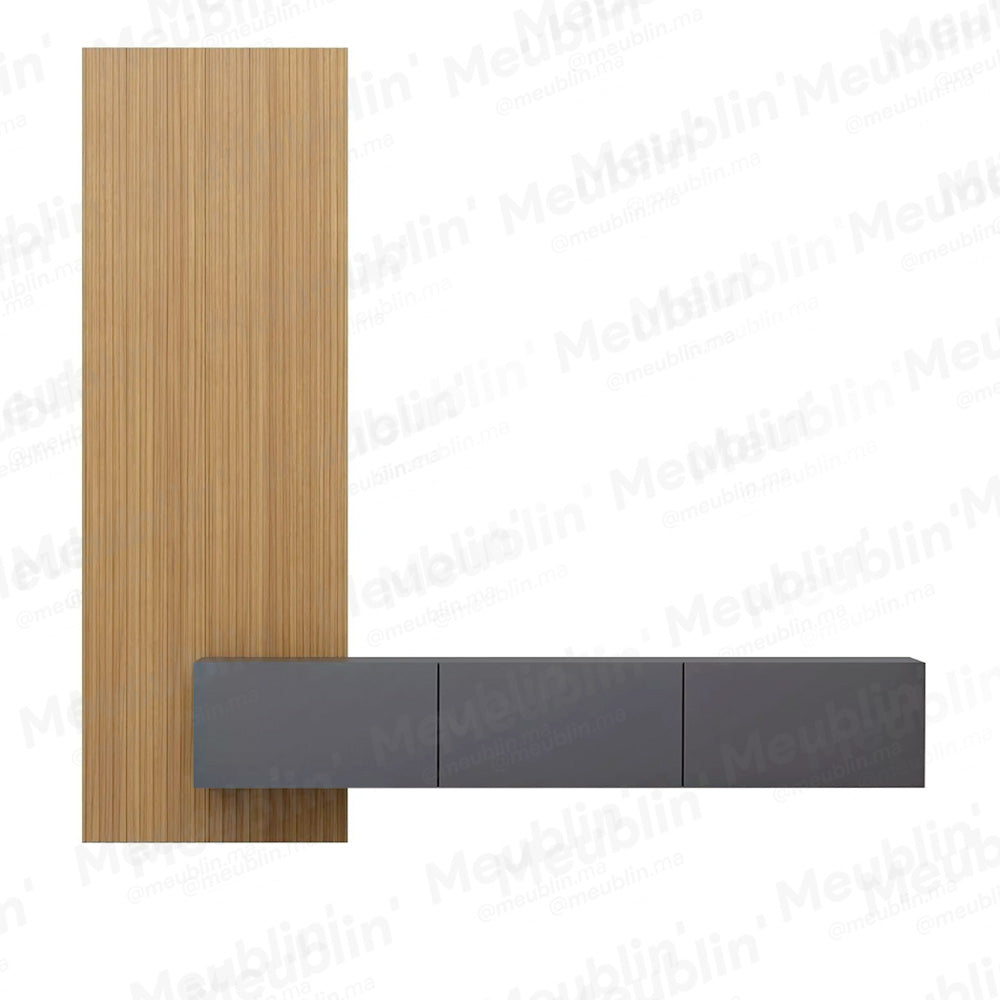 Meuble TV suspendu 180 cm - Gris - avec Bardage en bois MDF - Meublin.ma Meuble TV Meublin.ma