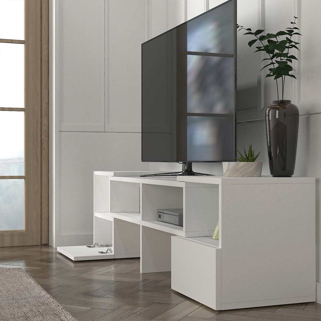 Meuble TV d'angle TWIN 140 cm pour séjour ou salon - Blanc - Meublin.ma Meuble TV Meublin.ma