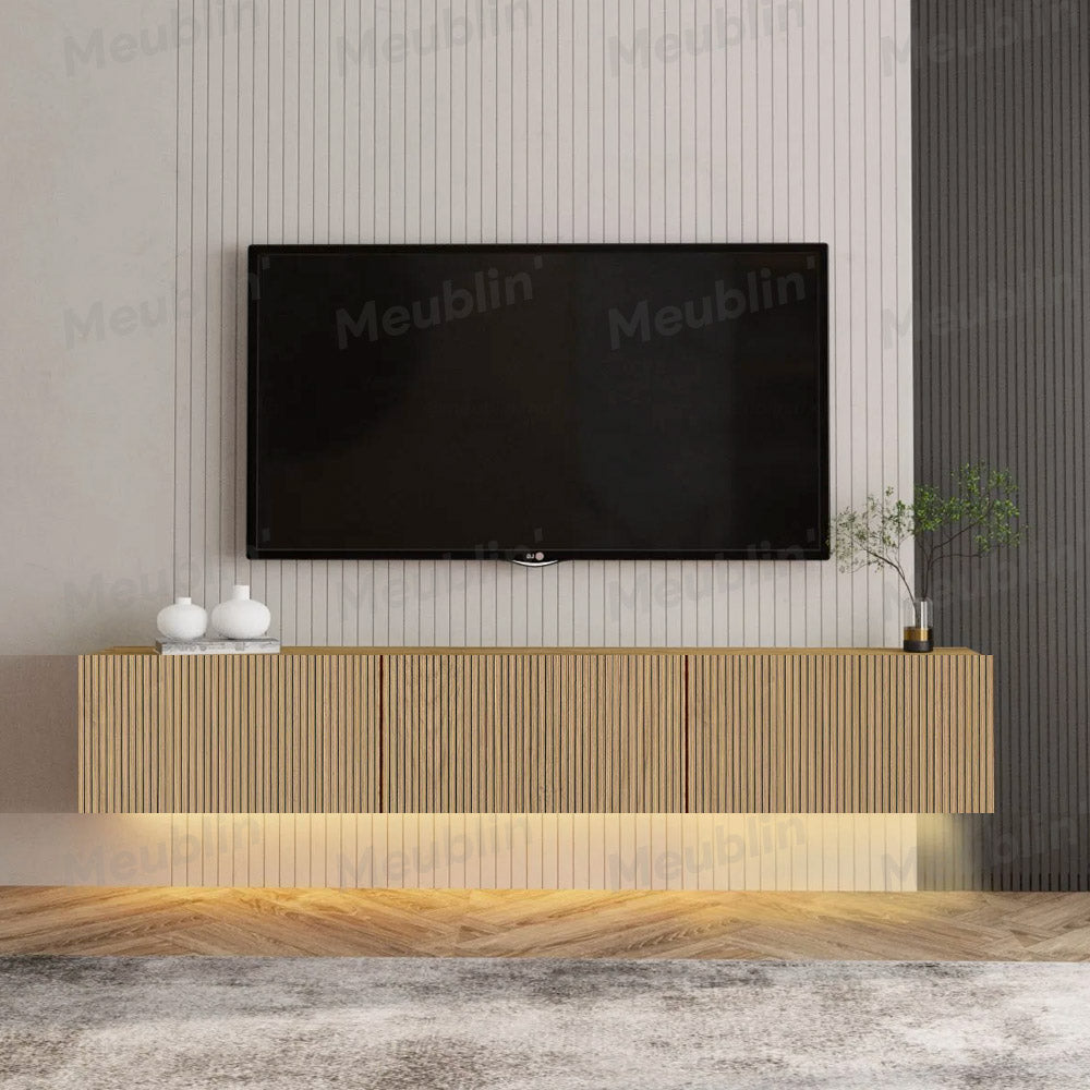 Meuble TV design suspendu DAMLA 180 cm - Chêne YUNUS