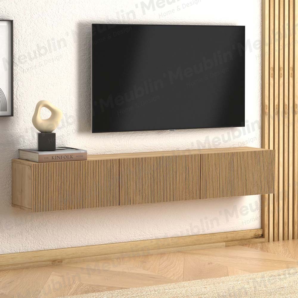 Meuble TV design suspendu DAMLA 180 cm - Chêne YUNUS - Meublin.ma Meuble TV Meublin.ma