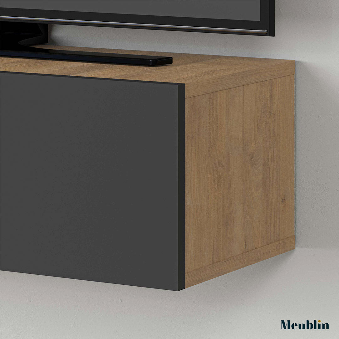 Meuble TV design suspendu FRANCY 135 cm - Chêne et Gris