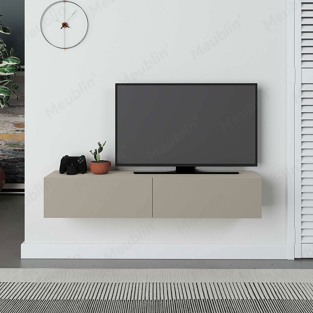 Meuble TV design mural suspendu FRANCY 135 cm - Beige Taupe