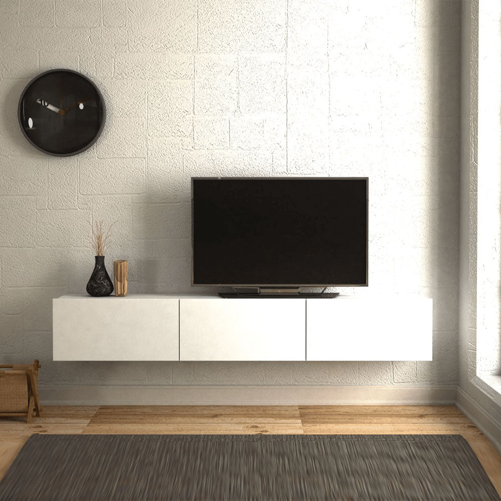 Meuble TV design suspendu DAMLA 180 cm Blanc - Séjour et Salon