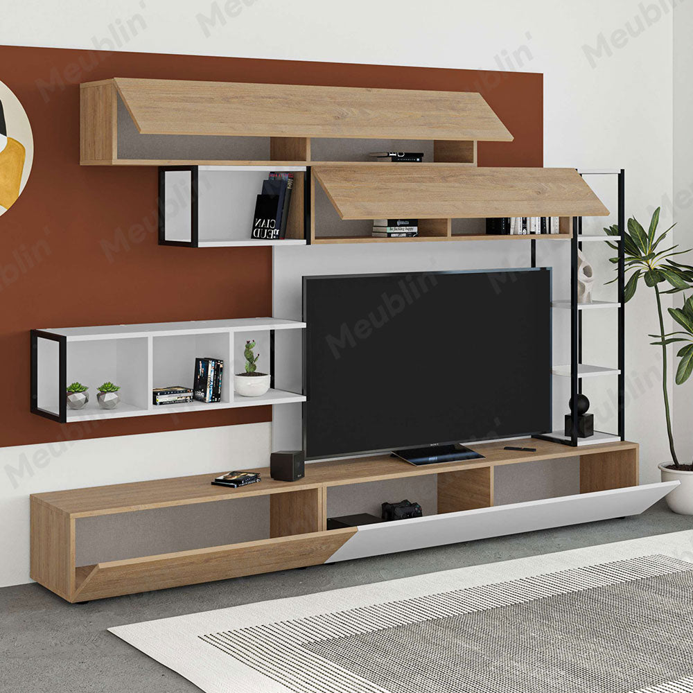 Ensemble de Meuble TV avec rangement TRONADOR 260 cm - Blanc et Chêne