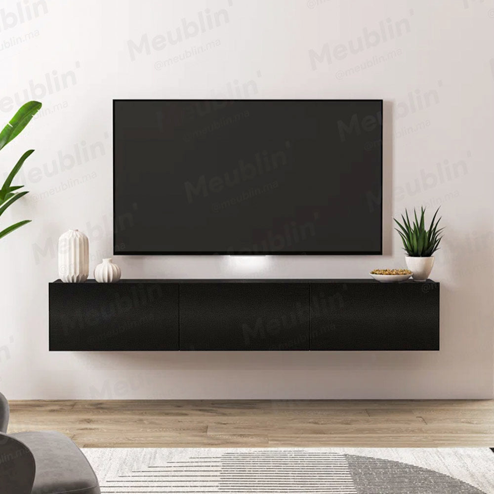 Meuble TV design suspendu DAMLA 180 cm - Noir - Meublin.ma Meuble TV Meublin.ma