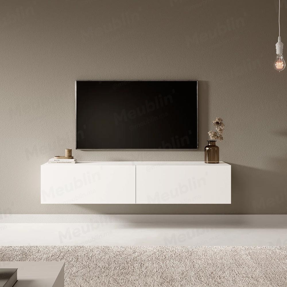 Meuble TV suspendu ARISTO 135 cm - Blanc - Décoration d'intérieur - Meublin.ma Meuble TV Meublin.ma