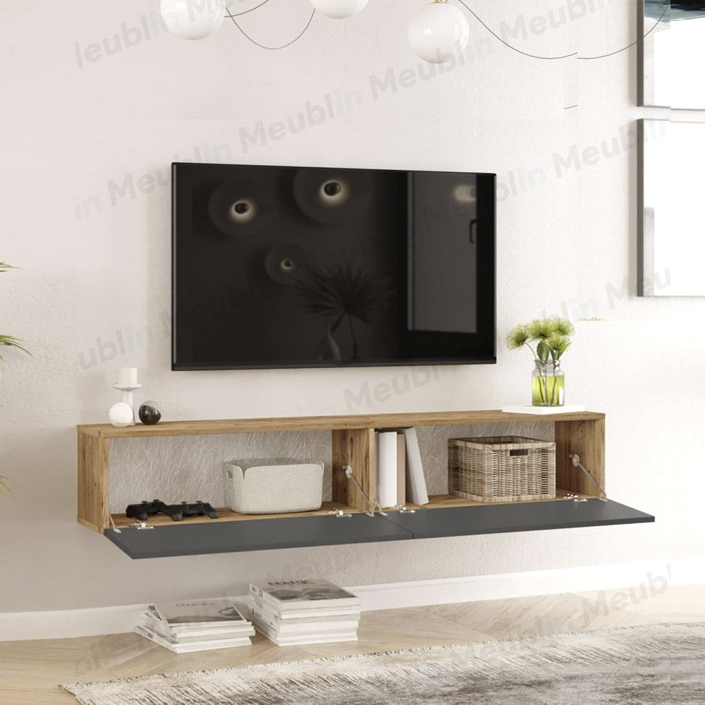 Meuble TV design suspendu FRANCY 135 cm - Chêne et Gris
