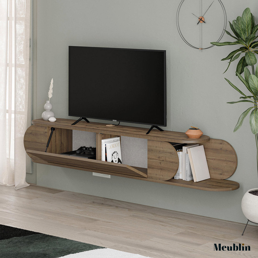 Meuble TV à design suspendu TONE 180 cm - Marron Noyer