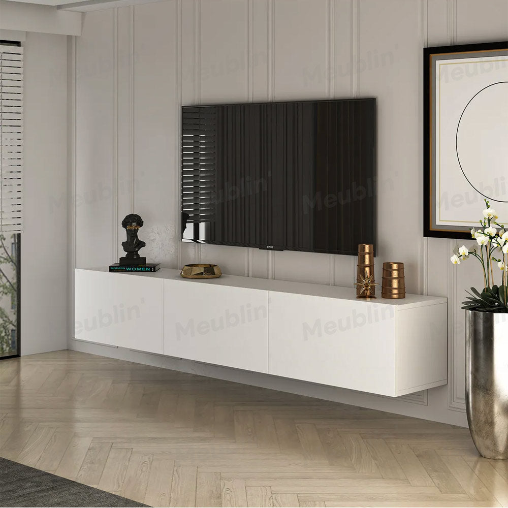 Meuble TV design suspendu DAMLA 180 cm Blanc - Séjour et Salon