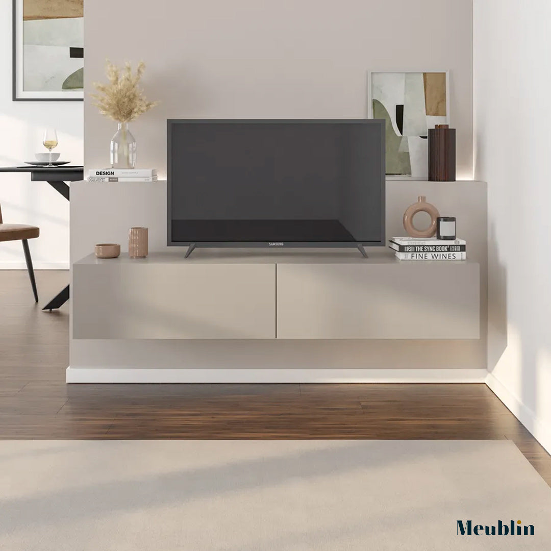 Meuble TV design mural suspendu FRANCY 135 cm - Beige Taupe