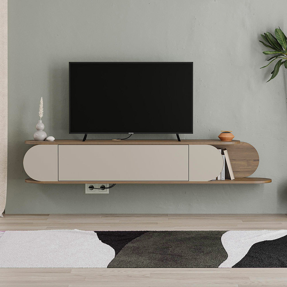 Meuble TV à design suspendu TONE 180 cm - Noyer et Crème