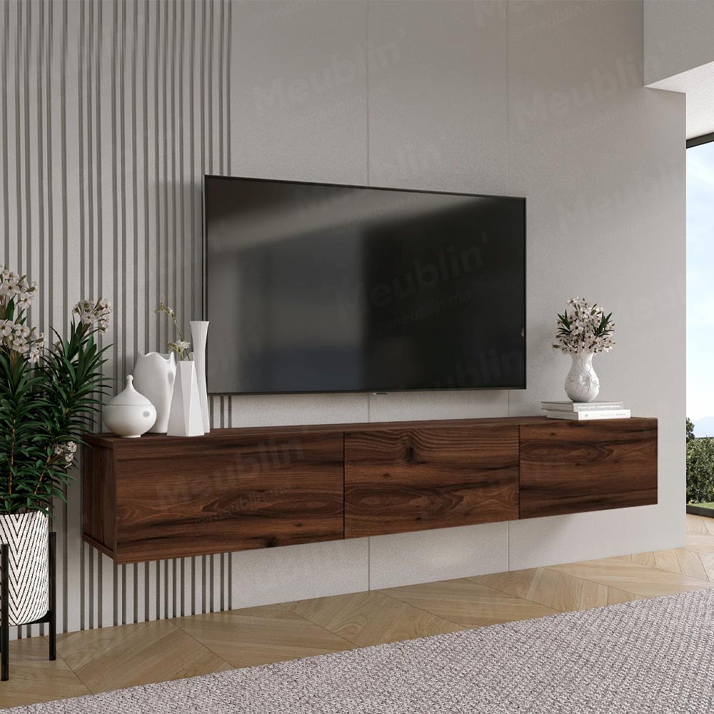 Meuble TV design suspendu DAMLA 180 cm - Marron Noyer Exclusif - Meublin.ma Meuble TV Meublin.ma