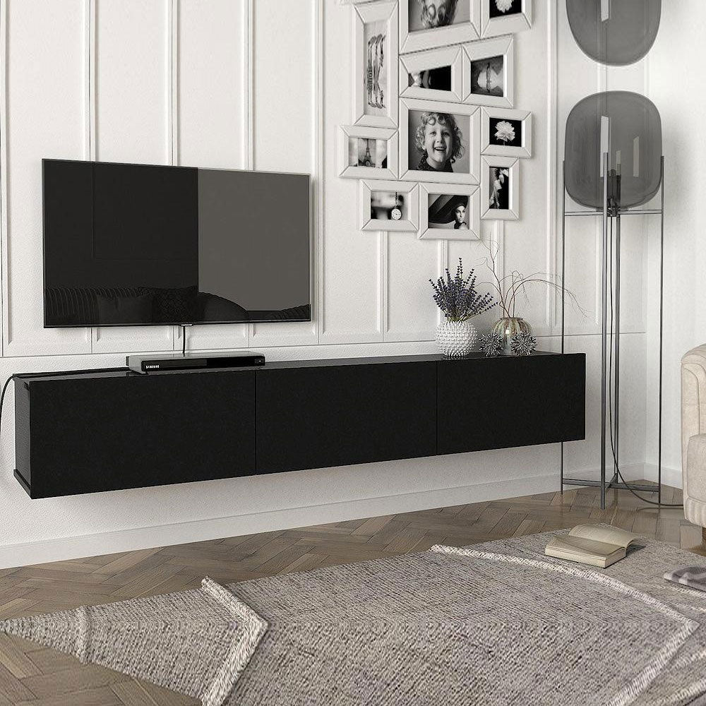 Meuble TV design suspendu DAMLA 180 cm - Noir