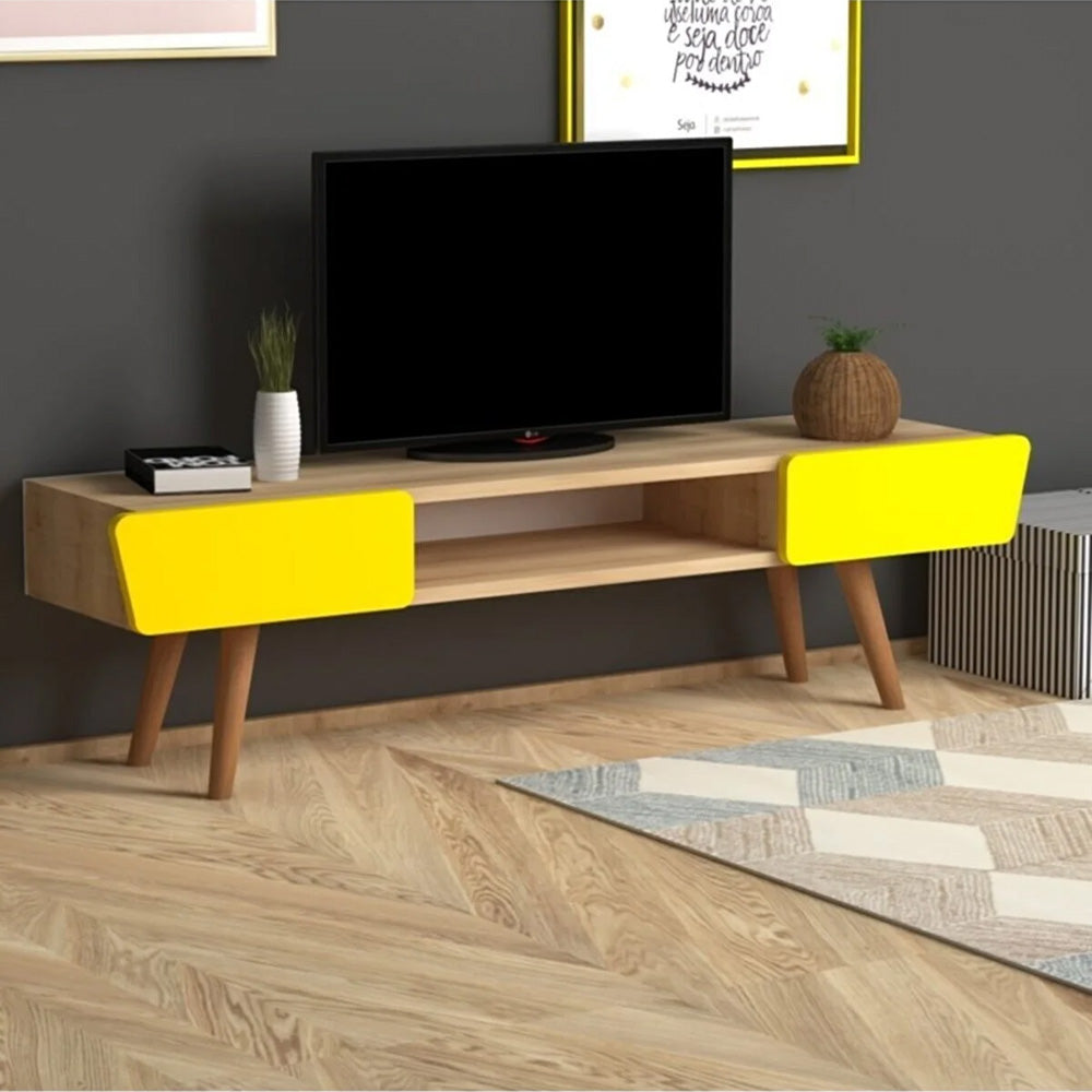 Meuble TV 120 cm BUTTERFLY - chêne et jaune - salon et séjour - Meublin.ma Meuble TV Meublin.ma