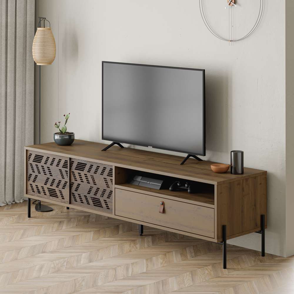 Meuble TV moderne DIONYSOS 170 cm pour séjour ou salon - Noyer - Meublin.ma Meuble TV Meublin.ma