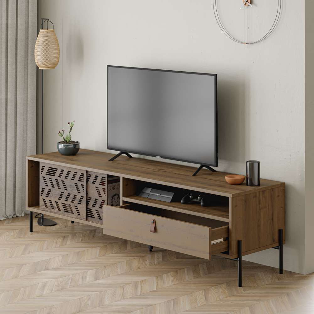 Meuble TV moderne DIONYSOS 170 cm pour séjour ou salon - Noyer - Meublin.ma Meuble TV Meublin.ma