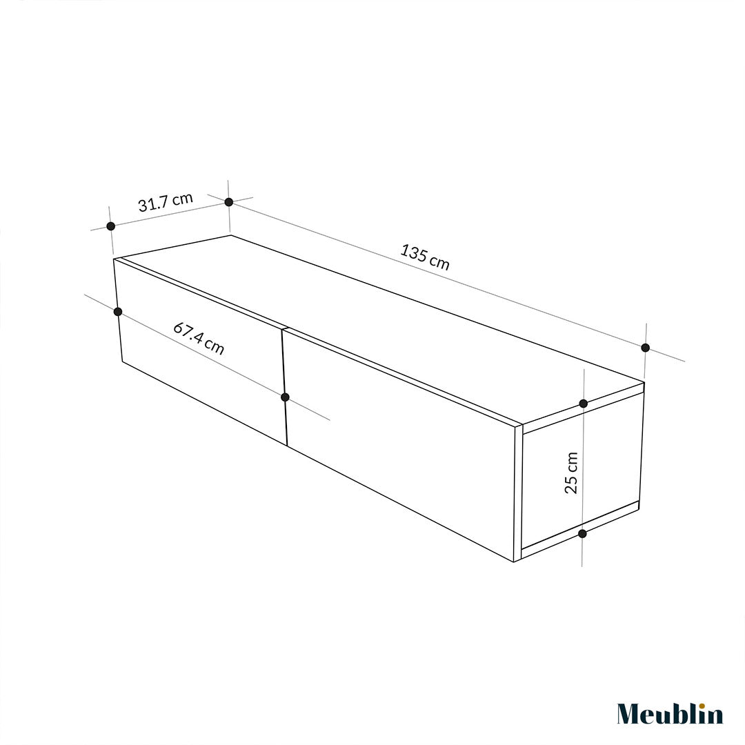 Meuble TV design suspendu FRANCY 135 cm - Chêne et Gris