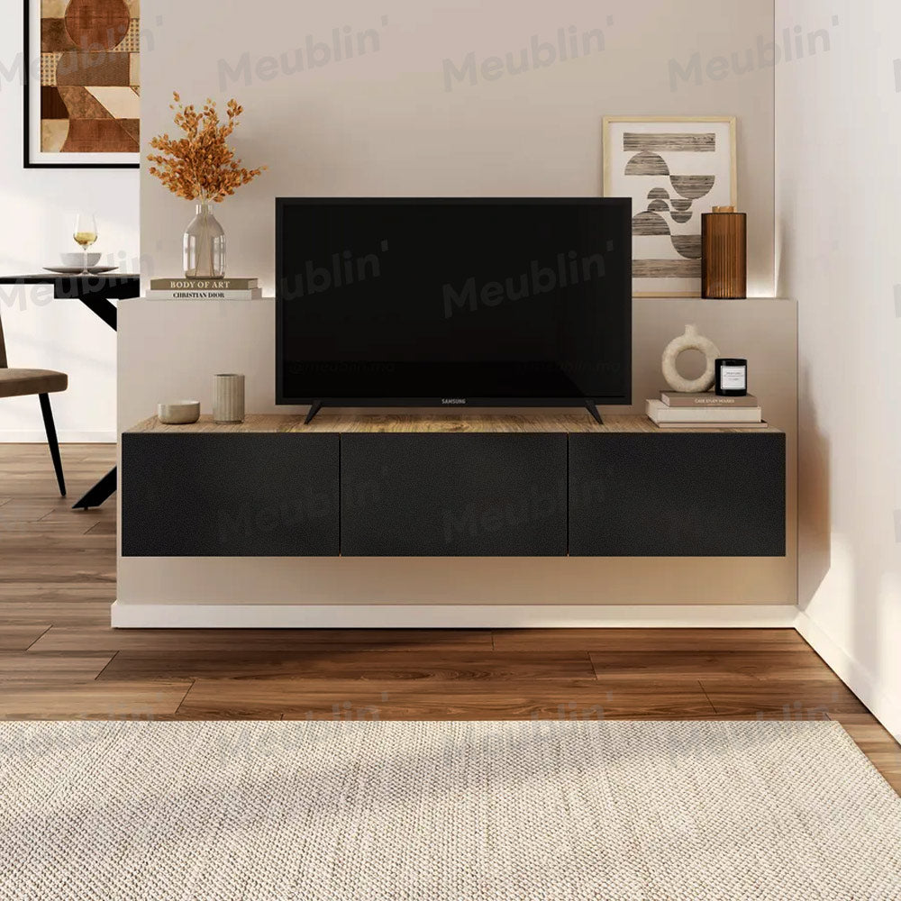 Meuble TV design suspendu DAMLA 180 cm - Chêne et noir